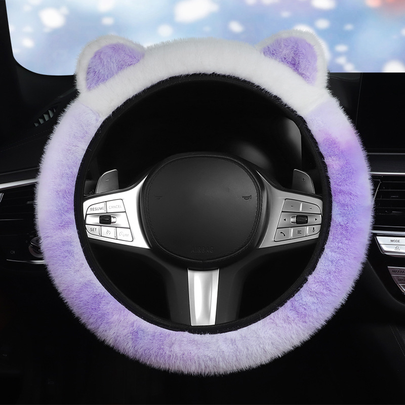 Povlak volantu s plyšovými ušami - zimné teplo, univerzálne uchytenie, šité strojom, syntetický plyš
