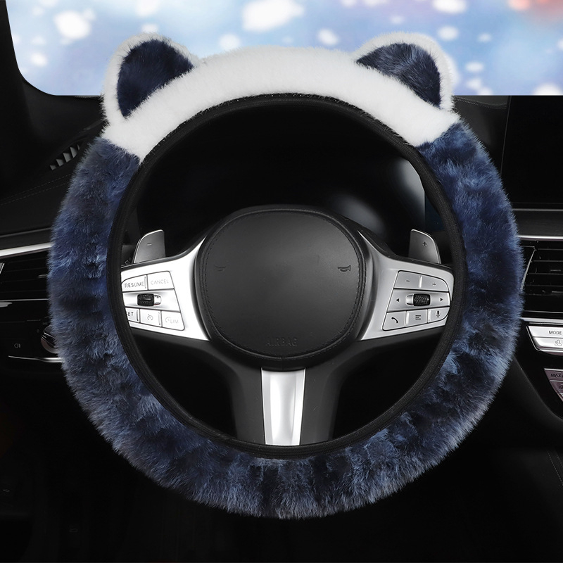 Povlak volantu s plyšovými ušami - zimné teplo, univerzálne uchytenie, šité strojom, syntetický plyš