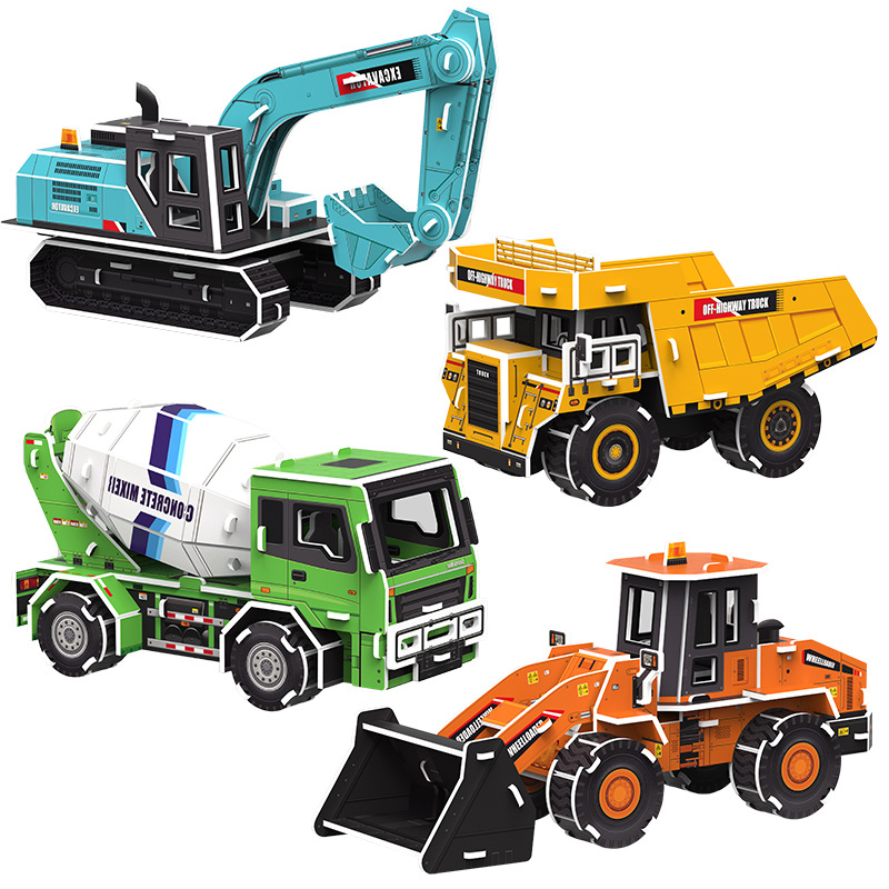 3D пъзел със строителен автомобил — хартиен материал, за деца 4–6 г., DIY и персонализация, триизмерна конструктивна мозайка