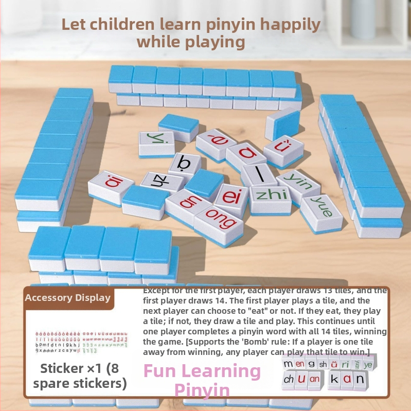 Пластмасова настолна игра с карти – Pinyin Mahjong, разпознаване на букви, пъзел за семейна игра
