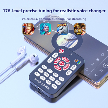BL18 Schimbător de voce pentru jocuri și streaming, Bluetooth 5.0, baterie încorporată 500–800 mAh (6–8 ore), Microfon Lavalier omnidirecțional, Răspuns în frecvență 100 Hz–20 kHz, SNR ≥60 dB