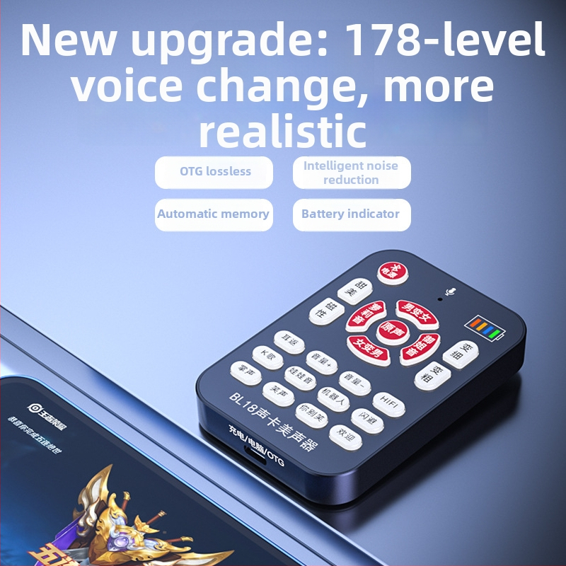 BL18 Schimbător de voce pentru jocuri și streaming, Bluetooth 5.0, baterie încorporată 500–800 mAh (6–8 ore), Microfon Lavalier omnidirecțional, Răspuns în frecvență 100 Hz–20 kHz, SNR ≥60 dB