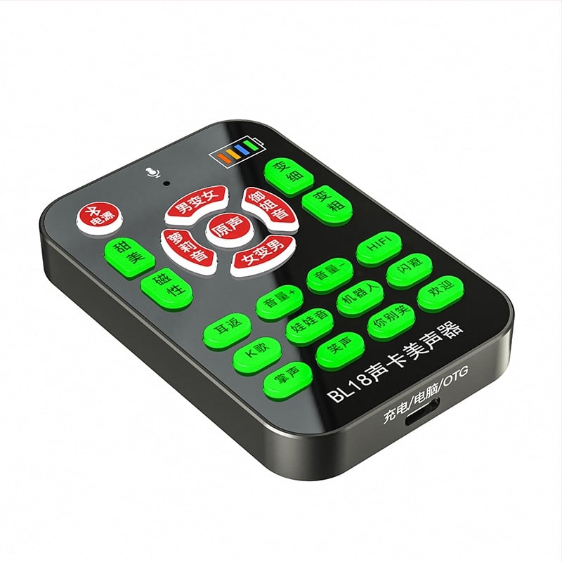 BL18 Schimbător de voce pentru jocuri și streaming, Bluetooth 5.0, baterie încorporată 500–800 mAh (6–8 ore), Microfon Lavalier omnidirecțional, Răspuns în frecvență 100 Hz–20 kHz, SNR ≥60 dB