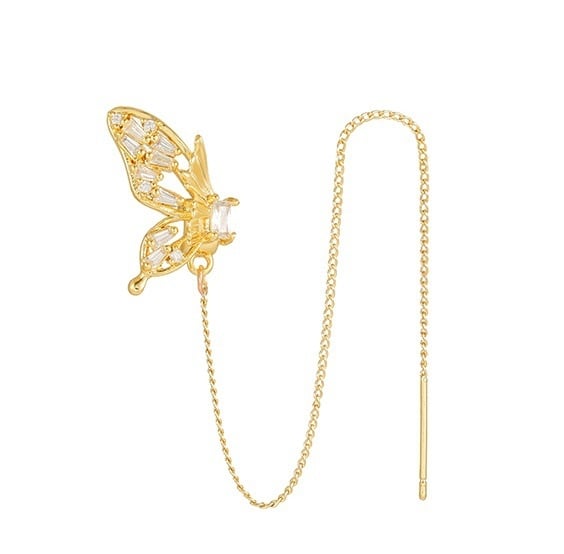 Медни обици с ушни клипси и пеперудени пискюли, унисекс стил сладък и модерен, форма животни/зодия, електроплатирани ушни клипси със силиконови подложки