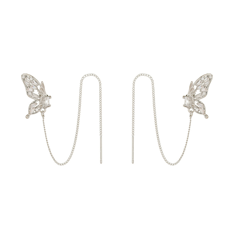 Медни обици с ушни клипси и пеперудени пискюли, унисекс стил сладък и модерен, форма животни/зодия, електроплатирани ушни клипси със силиконови подложки