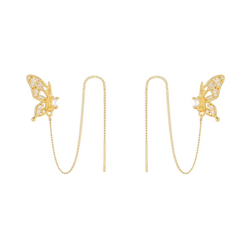 Медни обици с ушни клипси и пеперудени пискюли, унисекс стил сладък и модерен, форма животни/зодия, електроплатирани ушни клипси със силиконови подложки