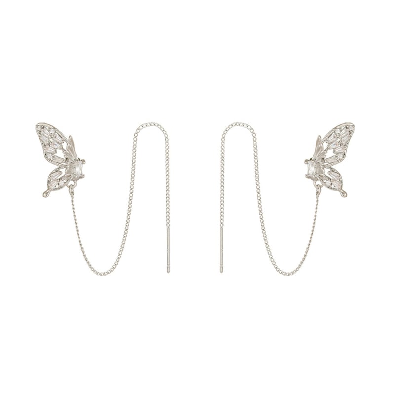 Медни обици с ушни клипси и пеперудени пискюли, унисекс стил сладък и модерен, форма животни/зодия, електроплатирани ушни клипси със силиконови подложки