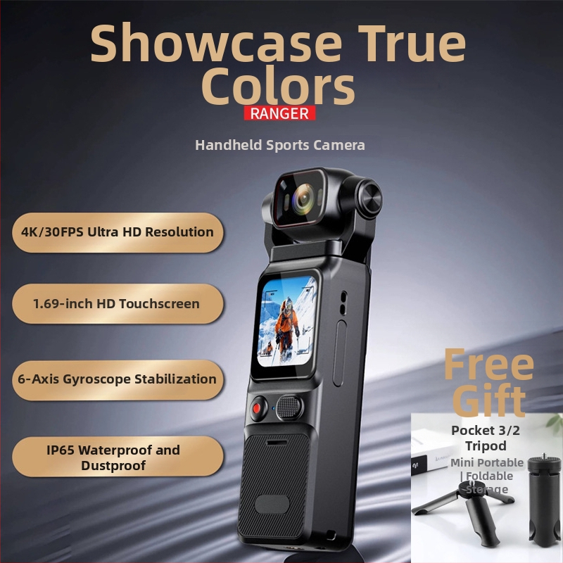 L18 Valódi 4K Stabilizált Zseb Action Camera Szabadban, Kézben Tartva, 1.69 hüvelykes LCD, TF kártya tárhely, 10 órás üzemidő