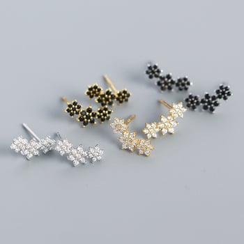 Virág mintázatú fülbevaló, 925-ös ezüst, gyémánt bevonattal, Jin Hui