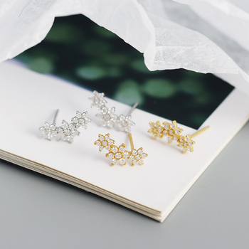 Virág mintázatú fülbevaló, 925-ös ezüst, gyémánt bevonattal, Jin Hui