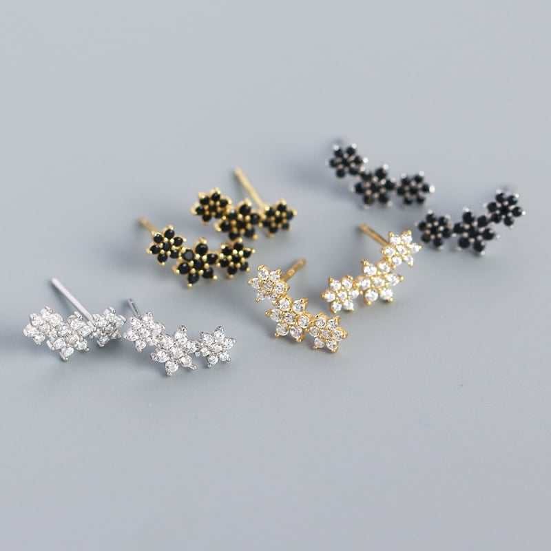 Virág mintázatú fülbevaló, 925-ös ezüst, gyémánt bevonattal, Jin Hui