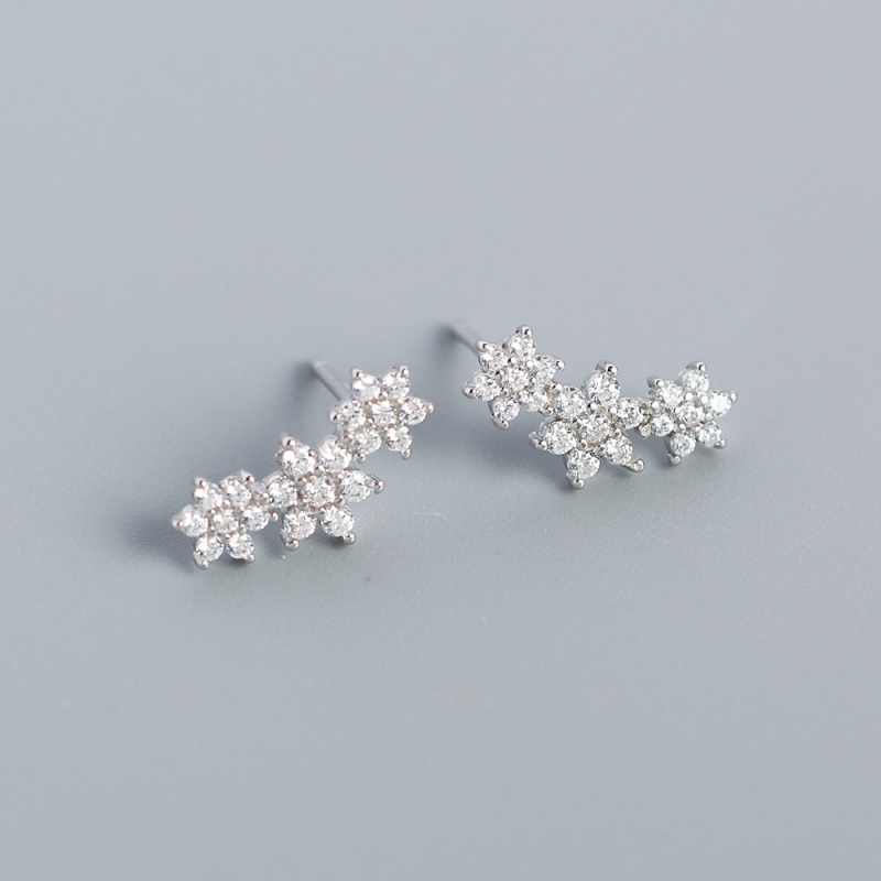 Virág mintázatú fülbevaló, 925-ös ezüst, gyémánt bevonattal, Jin Hui