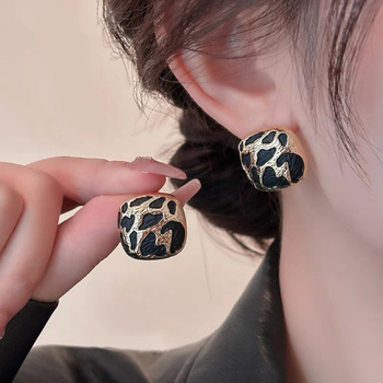 Pozlaćene bakrene kružne naušnice s leopard printom, geometrijski retro stil, za žene