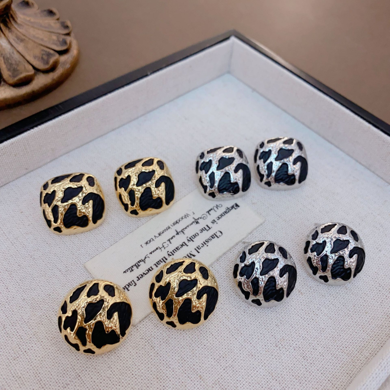 Pozlaćene bakrene kružne naušnice s leopard printom, geometrijski retro stil, za žene