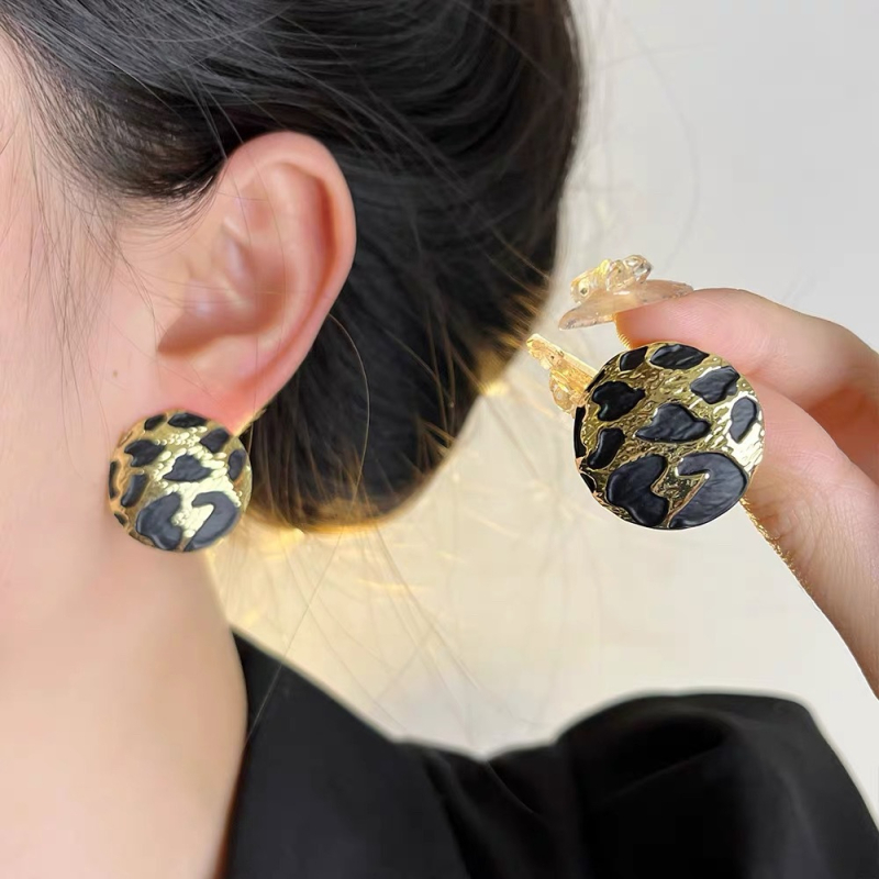 Pozlaćene bakrene kružne naušnice s leopard printom, geometrijski retro stil, za žene