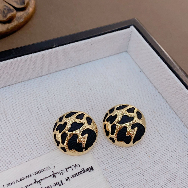 Pozlaćene bakrene kružne naušnice s leopard printom, geometrijski retro stil, za žene