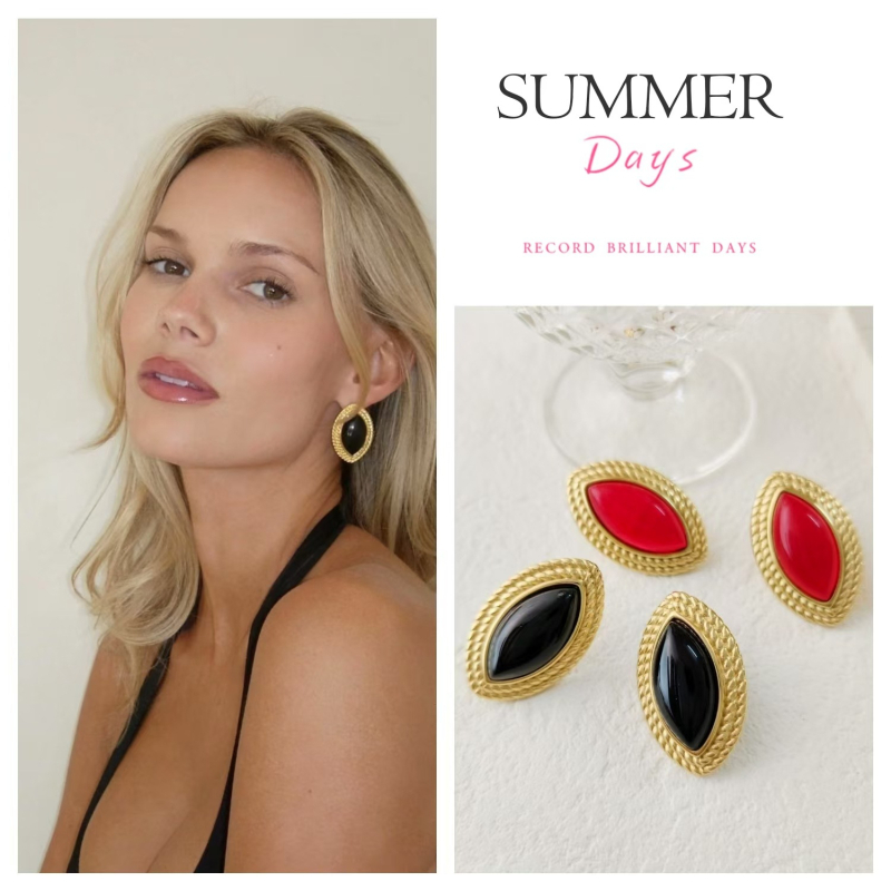 Fülbevalók rozsdamentes acélból, geometriai formájú, elektroplatázott felülettel, középkori stílus, irodalmi retro, tavasz 2024