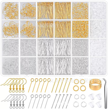 DIY ékszerkészlet – fém, elektroplakolás, doboz 15/24 rekesz, fülbevalók, fülcsatok, karkötők és nyakláncok készítéséhez