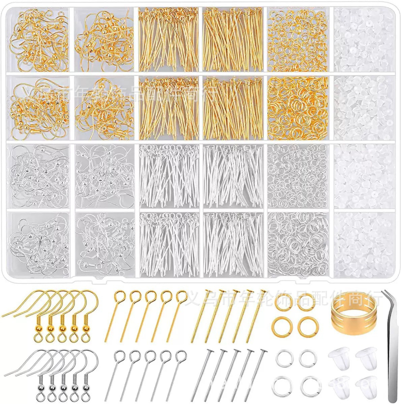 DIY ékszerkészlet – fém, elektroplakolás, doboz 15/24 rekesz, fülbevalók, fülcsatok, karkötők és nyakláncok készítéséhez