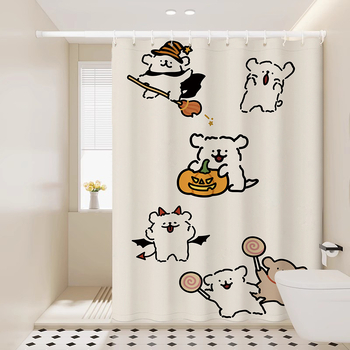 Αδιάβροχη υφασμάτινη κουρτίνα ντους της Pure Tone με χαριτωμένο μοτίβο κουταβιού – εγκατάσταση χωρίς διάτρηση για μπάνιο