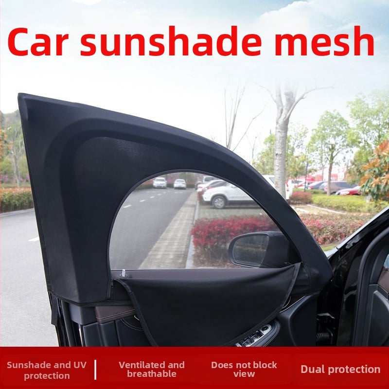 Cortină din plasă pentru geamul mașinii – protecție împotriva țânțarilor, intimitate, umbrire, respirabilă, transparentă, izolație termică; potrivită pentru sedan și SUV; Material: plasă poliesterică; Montură: tip suspendat