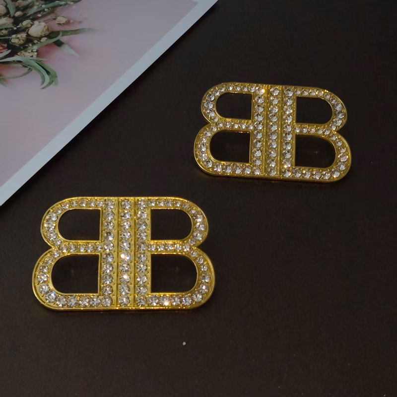 Naušnice s dijamantnim dizajnom dvostrukog slova B, legura, ušni štapići od srebra 925, Law Heng Jewelry