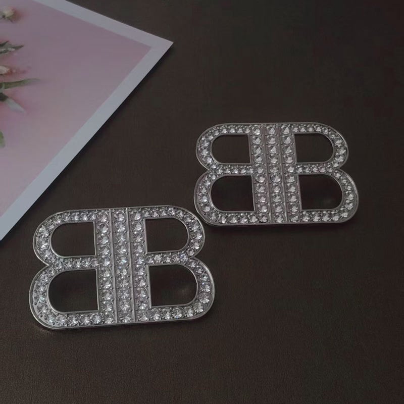 Naušnice s dijamantnim dizajnom dvostrukog slova B, legura, ušni štapići od srebra 925, Law Heng Jewelry