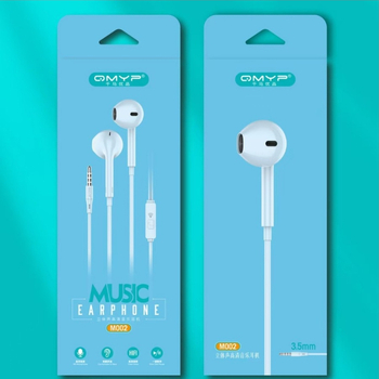 Vadu in-ear austiņas, modelis M002; dinamisks vadītājs; savienojums: vads; 3,5 mm ligzda; jutība: 120 dB