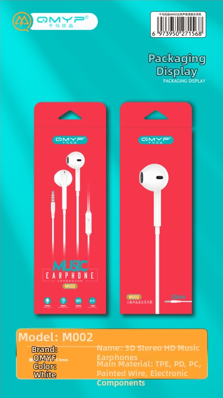 Vadu in-ear austiņas, modelis M002; dinamisks vadītājs; savienojums: vads; 3,5 mm ligzda; jutība: 120 dB