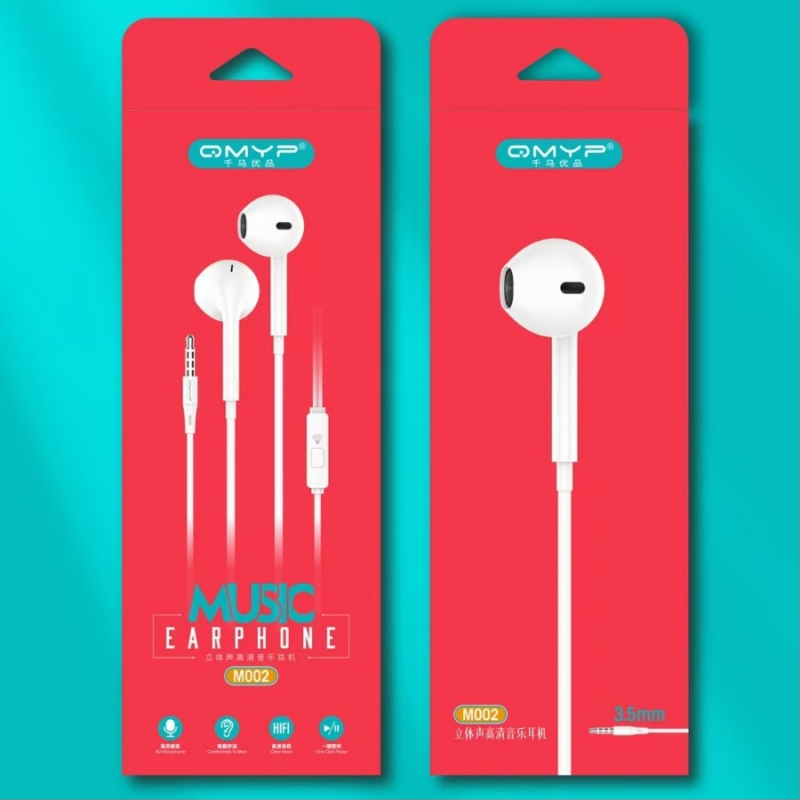 Vadu in-ear austiņas, modelis M002; dinamisks vadītājs; savienojums: vads; 3,5 mm ligzda; jutība: 120 dB