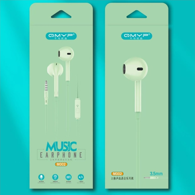 Vadu in-ear austiņas, modelis M002; dinamisks vadītājs; savienojums: vads; 3,5 mm ligzda; jutība: 120 dB