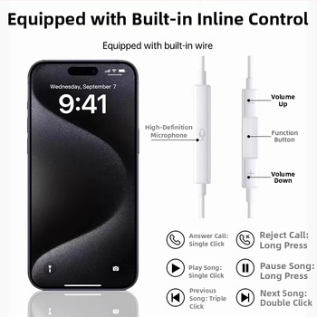 In-ear slúchadlá s káblom, 3,5 mm jack pre Apple iPhone 14, 14 mm menič, dĺžka kábla 1,2 m, vstavaný mikrofon, frekvenčný rozsah 20–20000 Hz