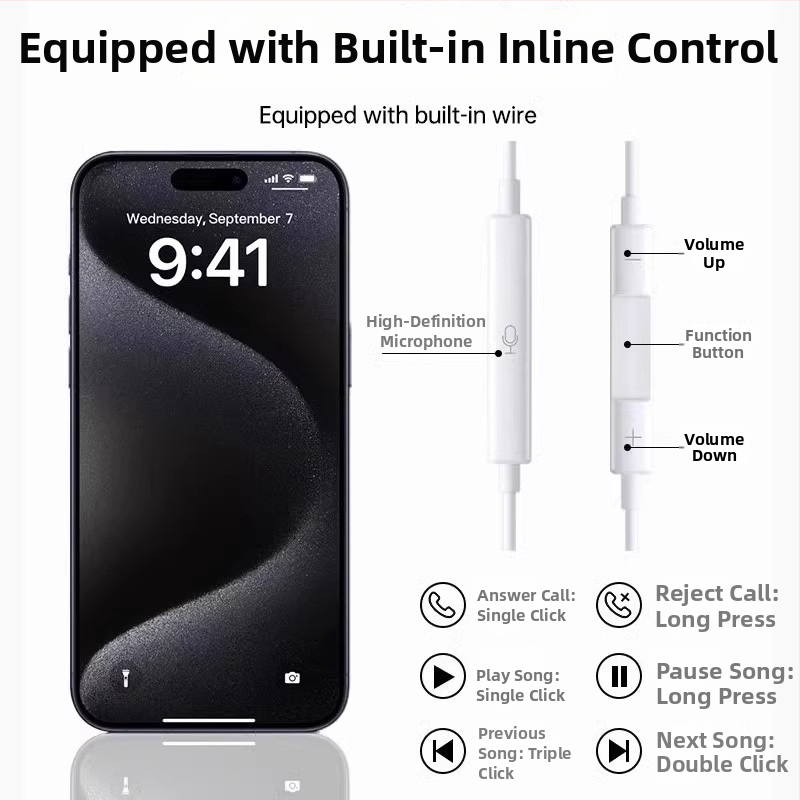 In-ear slúchadlá s káblom, 3,5 mm jack pre Apple iPhone 14, 14 mm menič, dĺžka kábla 1,2 m, vstavaný mikrofon, frekvenčný rozsah 20–20000 Hz