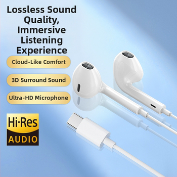 Iekšējās auss austiņas ar vadu Type-C savienojumu, 120 mm kabelis