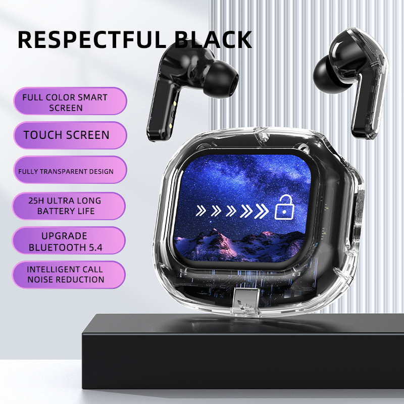 AirMax căști Bluetooth fără fir cu afișaj LCD, durata bateriei peste 8 ore, rază de acțiune 10 m, control tactil, conectare duală la două dispozitive