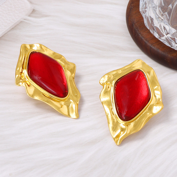 Обеци – Геометрични, цинкова сплав, дизайн с листоподобен ромб и гънки, Mi xuan, есен 2025