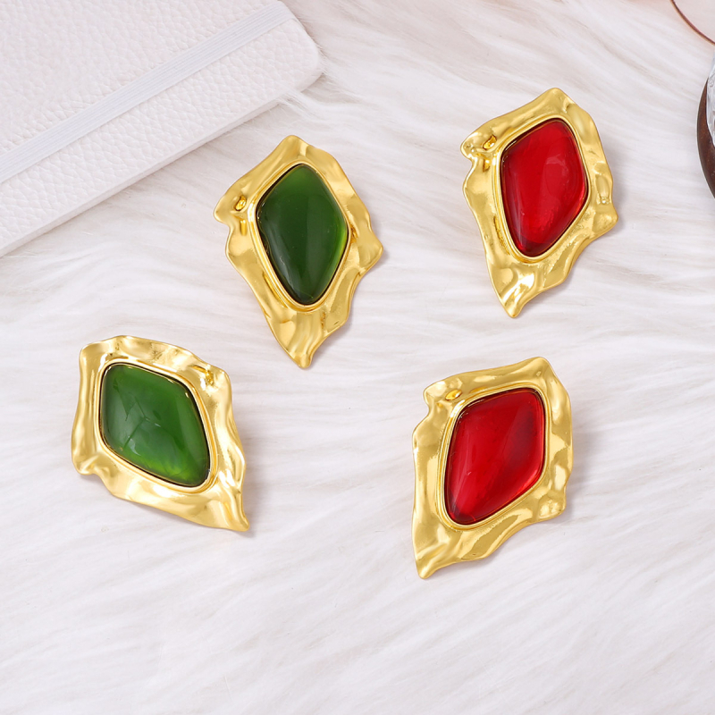 Обеци – Геометрични, цинкова сплав, дизайн с листоподобен ромб и гънки, Mi xuan, есен 2025