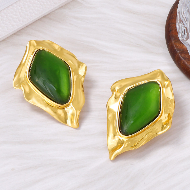 Обеци – Геометрични, цинкова сплав, дизайн с листоподобен ромб и гънки, Mi xuan, есен 2025