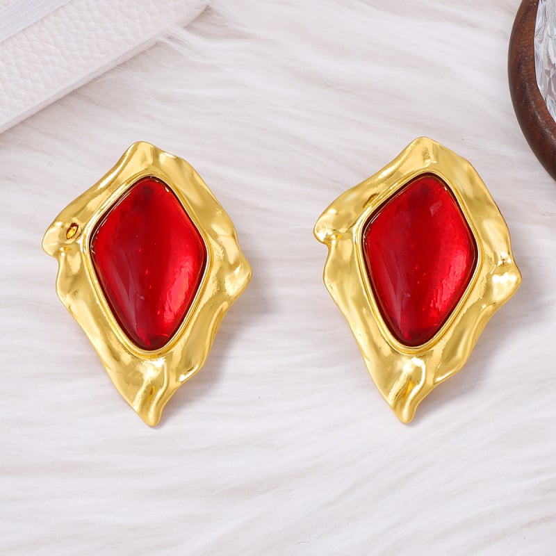 Обеци – Геометрични, цинкова сплав, дизайн с листоподобен ромб и гънки, Mi xuan, есен 2025