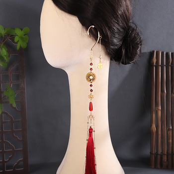 Cercei cu agățători în stil antic chinezesc, cu monede din cupru și ciucuri, bijuterii din aliaj, lucrate manual, origine Yiwu