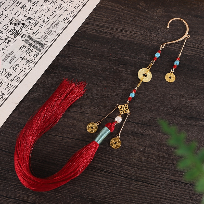 Cercei cu agățători în stil antic chinezesc, cu monede din cupru și ciucuri, bijuterii din aliaj, lucrate manual, origine Yiwu