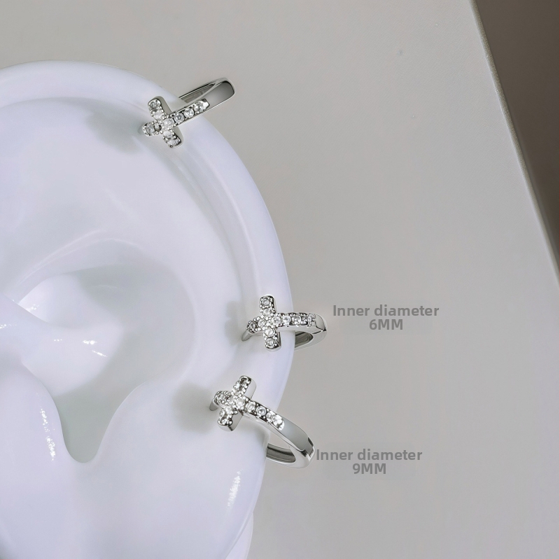 Cercei inel cu cruce pentru piercing, formă geometrică, ac argint 925, aliaj placat cu electroplacare, unisex, stil casual