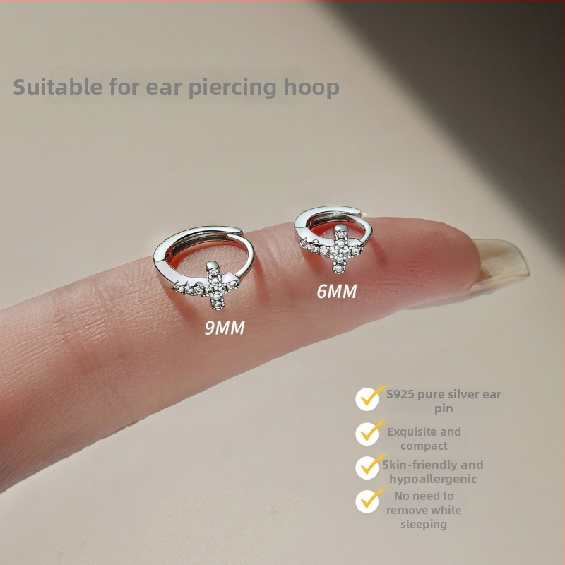 Cercei inel cu cruce pentru piercing, formă geometrică, ac argint 925, aliaj placat cu electroplacare, unisex, stil casual