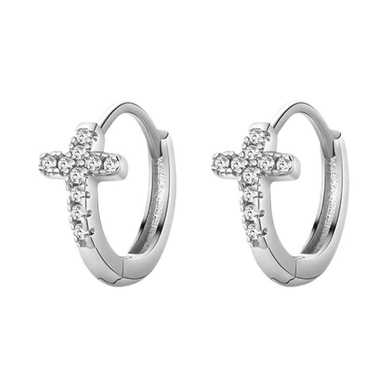 Cercei inel cu cruce pentru piercing, formă geometrică, ac argint 925, aliaj placat cu electroplacare, unisex, stil casual