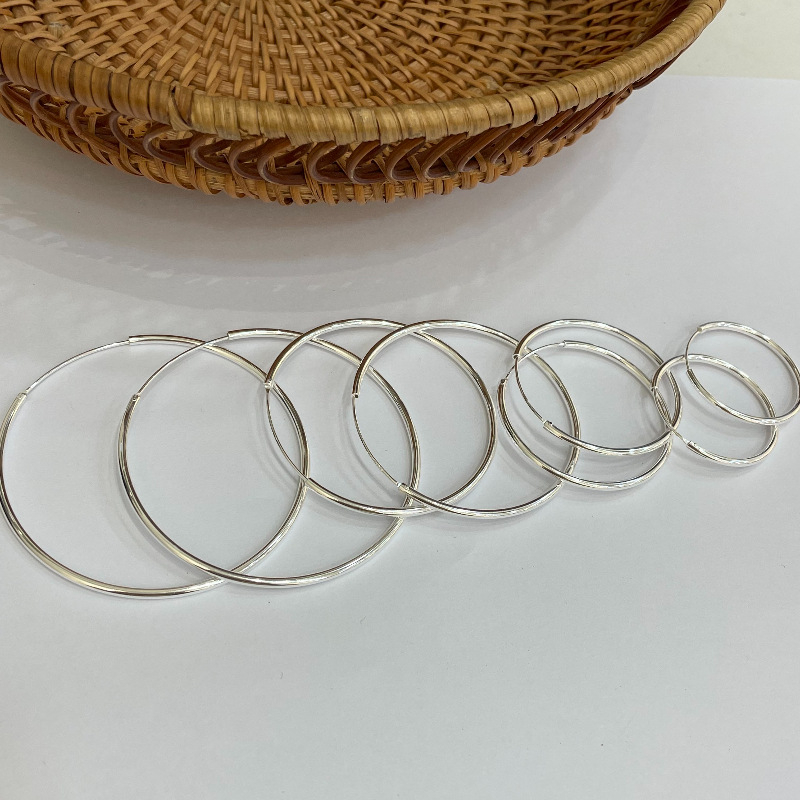 Suchuang S925 Sterling Srebro – debeli veliki kružni naušnici, geometrijski stil, korejski stil, 925 srebro