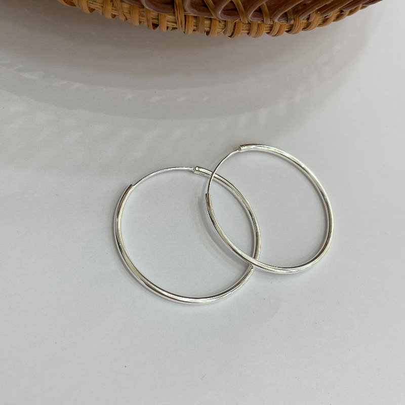 Suchuang S925 Sterling Srebro – debeli veliki kružni naušnici, geometrijski stil, korejski stil, 925 srebro