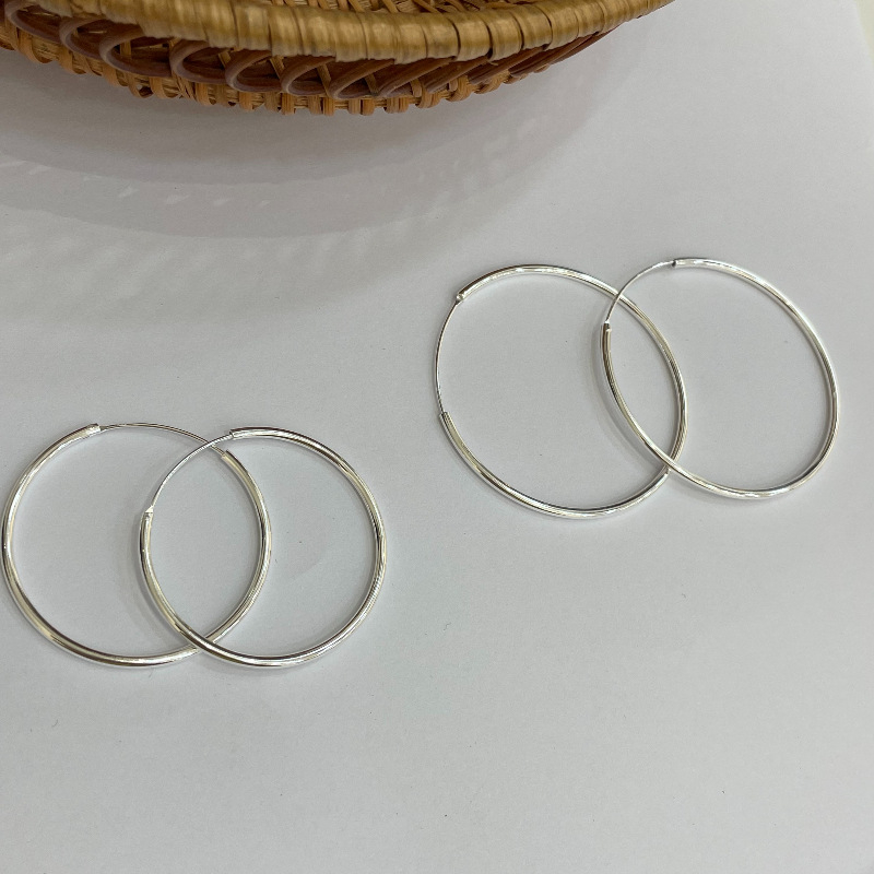 Suchuang S925 Sterling Srebro – debeli veliki kružni naušnici, geometrijski stil, korejski stil, 925 srebro