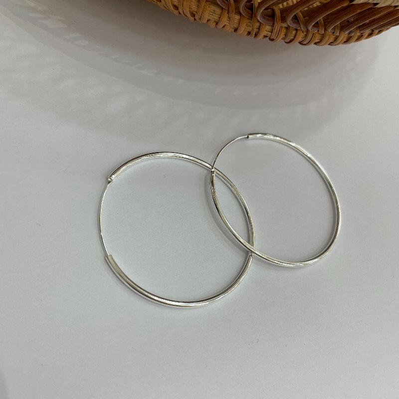 Suchuang S925 Sterling Srebro – debeli veliki kružni naušnici, geometrijski stil, korejski stil, 925 srebro