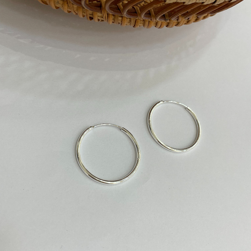 Suchuang S925 Sterling Srebro – debeli veliki kružni naušnici, geometrijski stil, korejski stil, 925 srebro