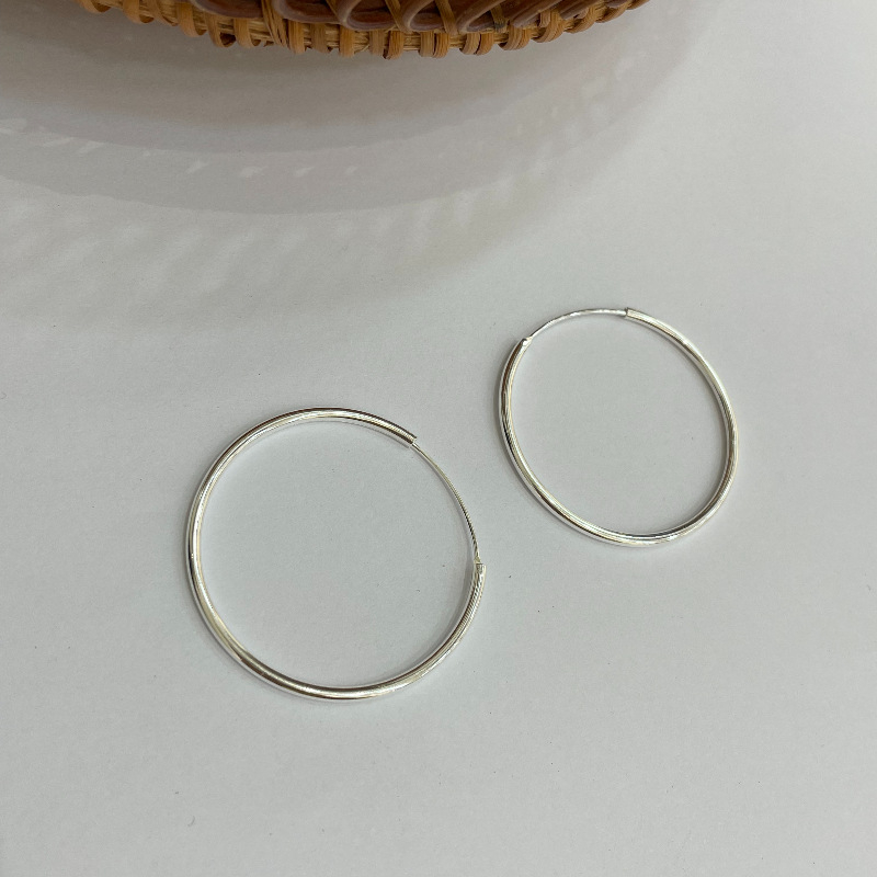 Suchuang S925 Sterling Srebro – debeli veliki kružni naušnici, geometrijski stil, korejski stil, 925 srebro